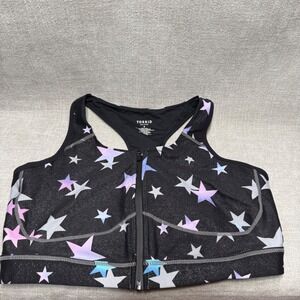 Torrid Active Zip Front Sports Bra Size 2 Plus Black Star Print Glitter Shimmer